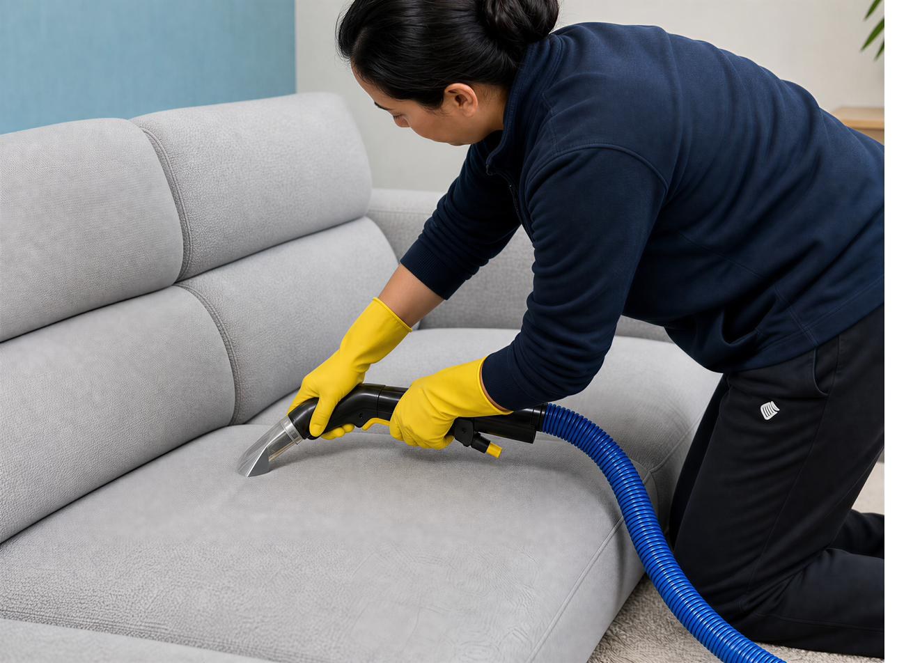 Vine Cleaning team member performing professional steam extraction on a sofa